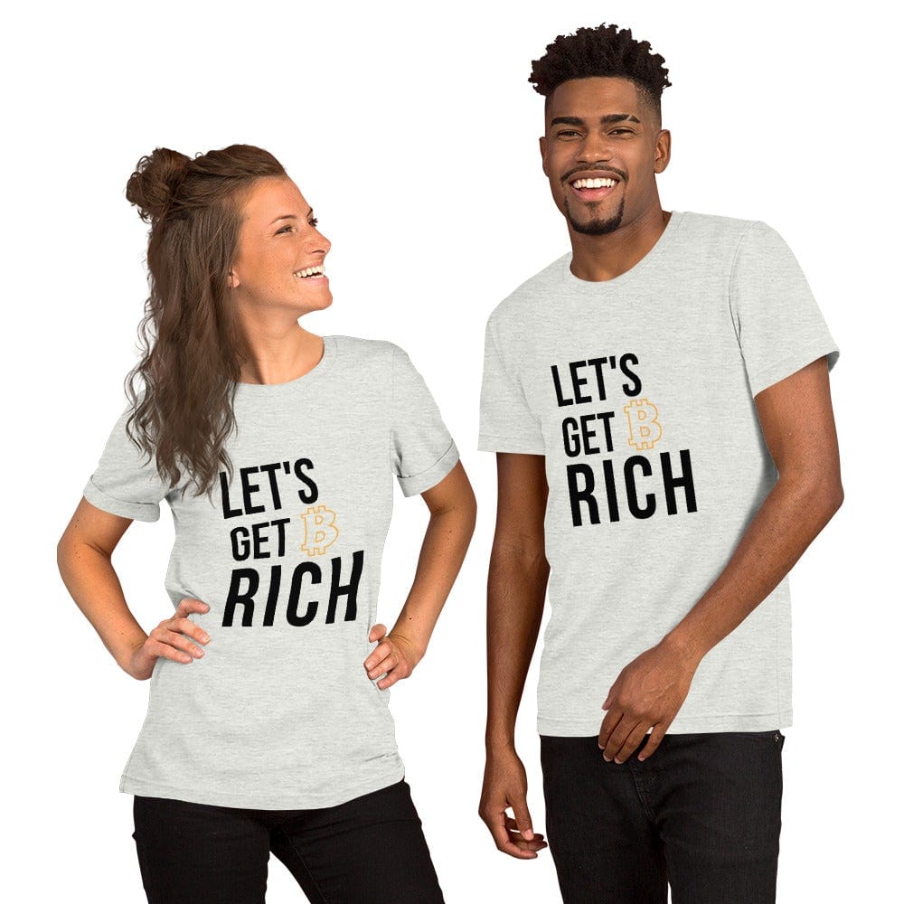 CryptoApparel.cool Ash / S Short-Sleeve Unisex 'Let's Get Rich Bitcoin' T-Shirt