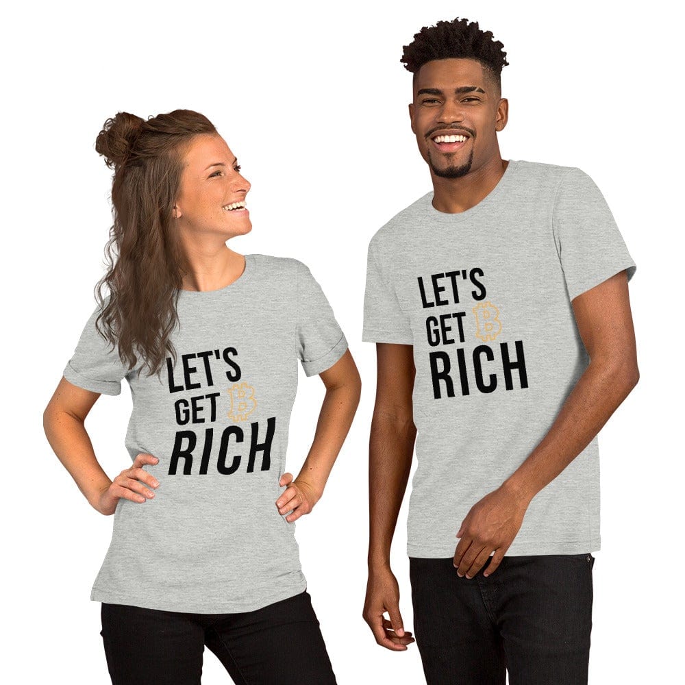 CryptoApparel.cool Athletic Heather / XS Short-Sleeve Unisex 'Let's Get Rich Bitcoin' T-Shirt