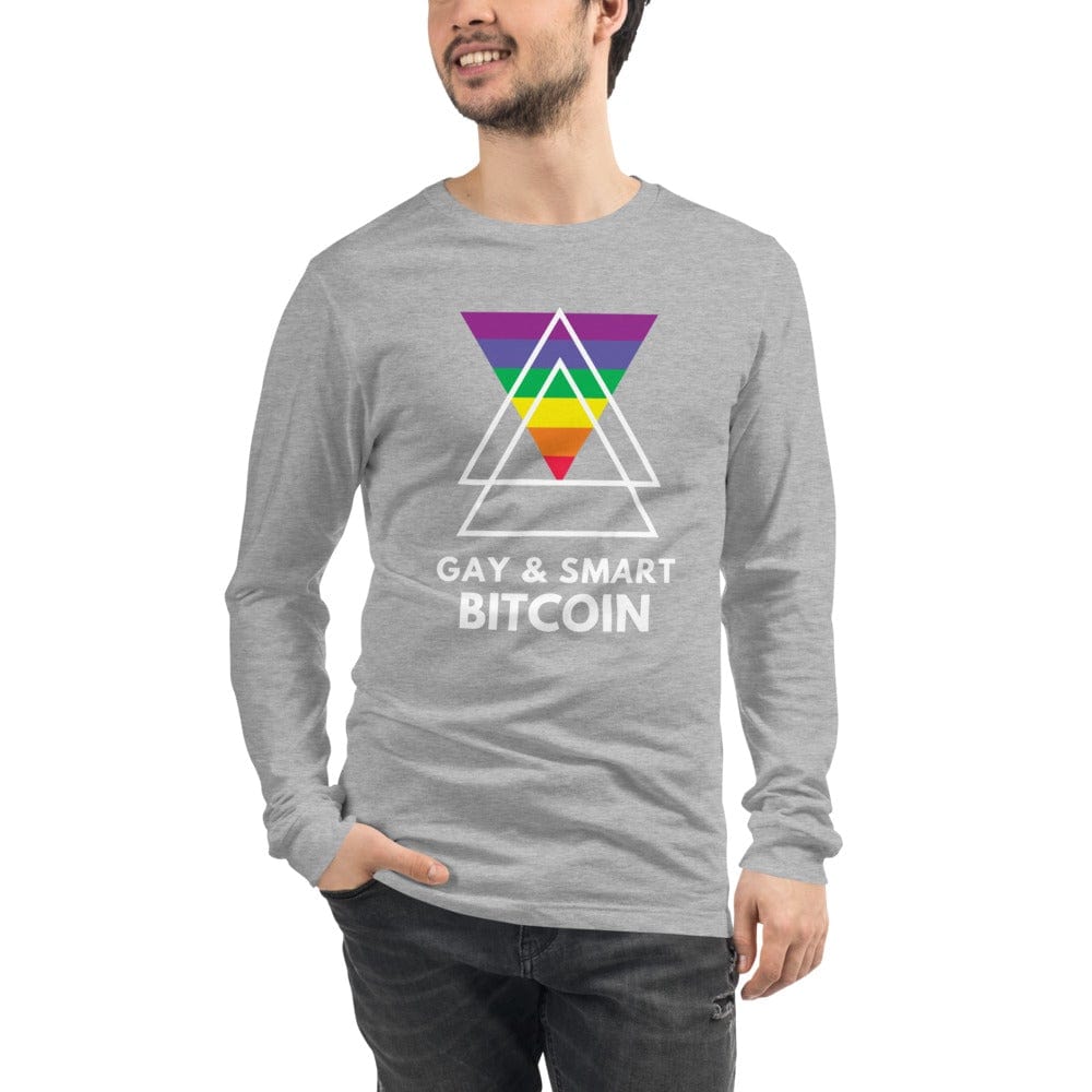 CryptoApparel.cool Athletic Heather / XS Unisex Long Sleeve Bitcoin Tee Gay and Smart