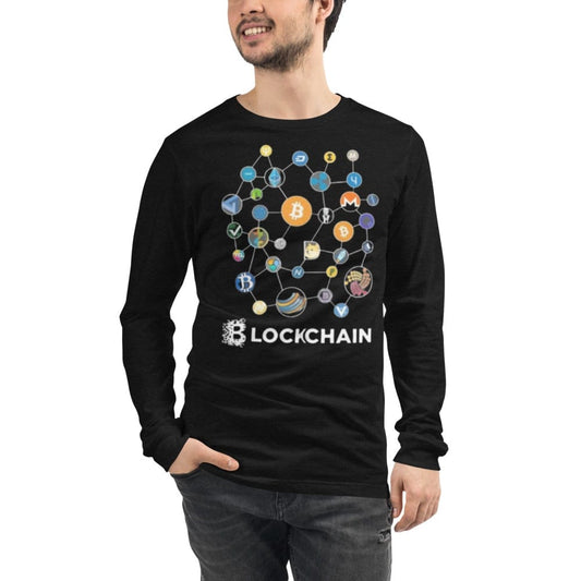 CryptoApparel.cool Black Heather / XS Men Blockchain Long Sleeve Tee