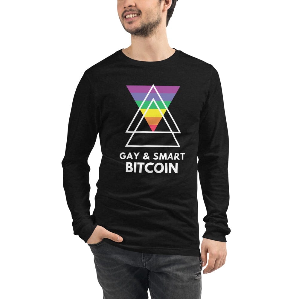 CryptoApparel.cool Black Heather / XS Unisex Long Sleeve Bitcoin Tee Gay and Smart