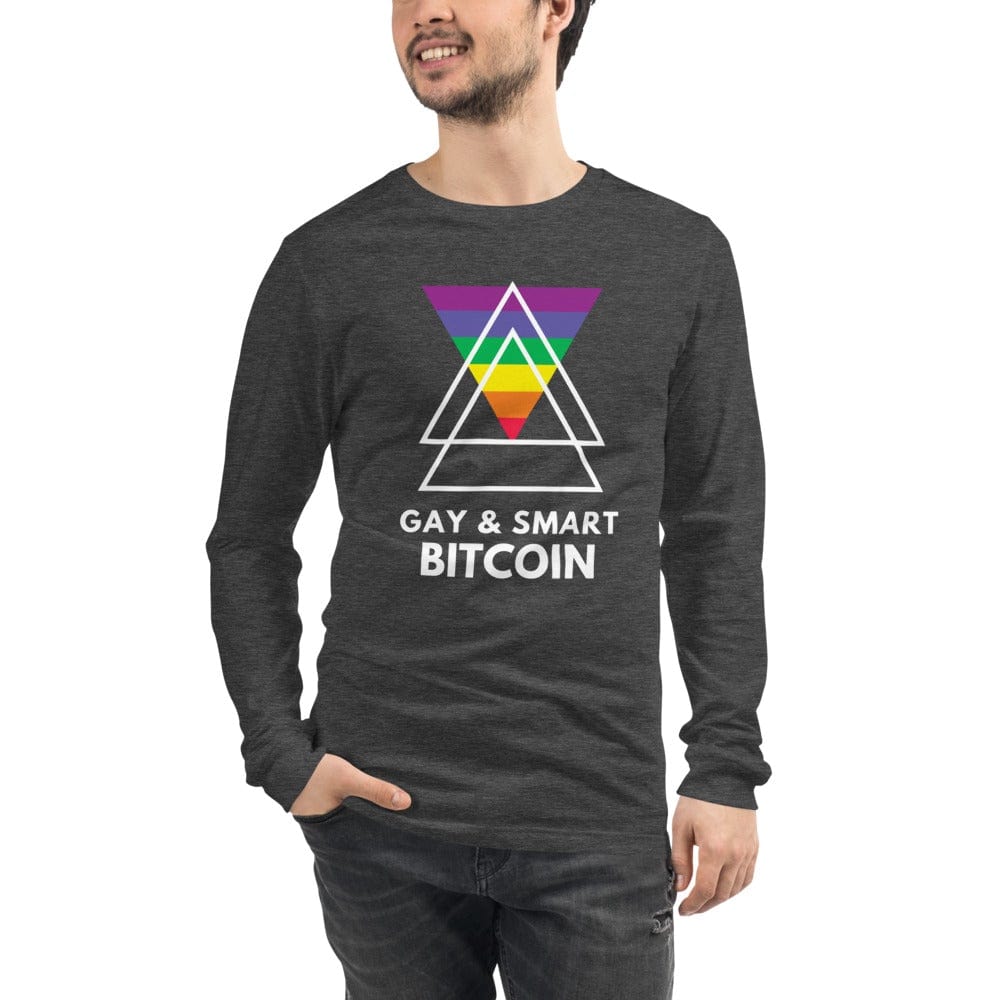 CryptoApparel.cool Dark Grey Heather / XS Unisex Long Sleeve Bitcoin Tee Gay and Smart