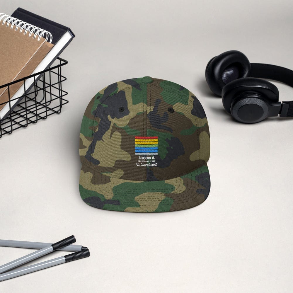 CryptoApparel.cool Green Camo Bitcoin Gay Pride Snapback Hat
