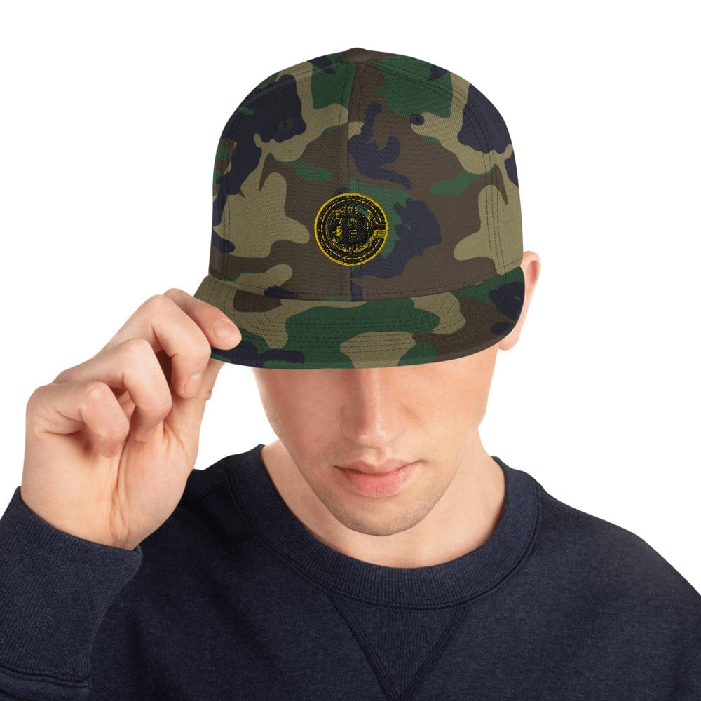 CryptoApparel.cool Green Camo Bitcoin Snapback Hat