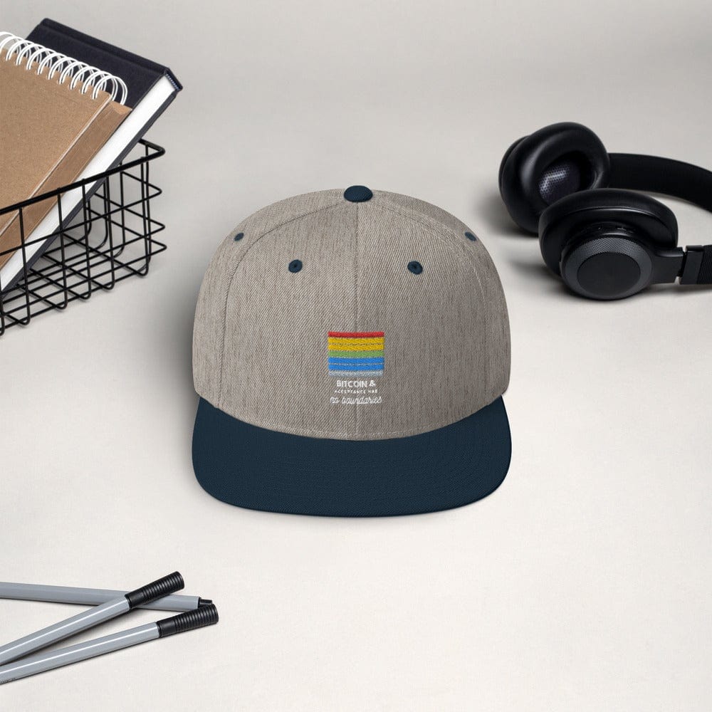 CryptoApparel.cool Heather Grey/ Navy Bitcoin Gay Pride Snapback Hat