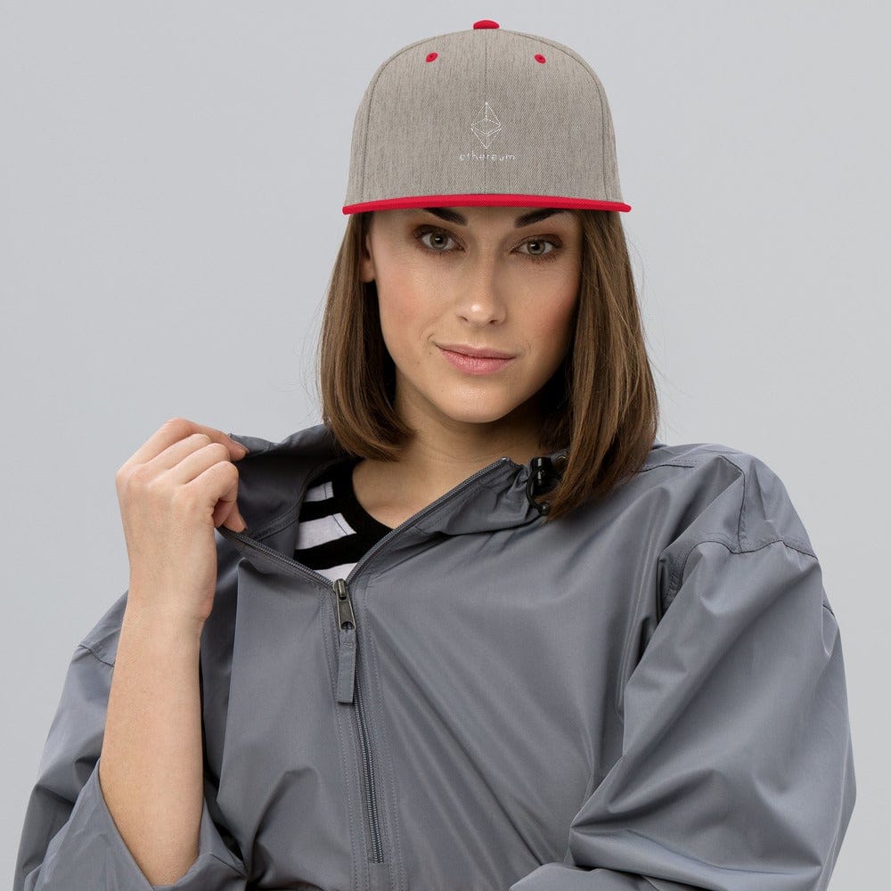 CryptoApparel.cool Heather Grey/ Red Ethereum Snapback Hat