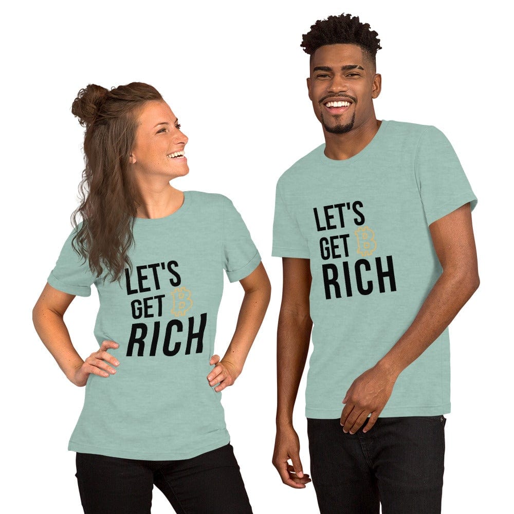 CryptoApparel.cool Heather Prism Dusty Blue / XS Short-Sleeve Unisex 'Let's Get Rich Bitcoin' T-Shirt
