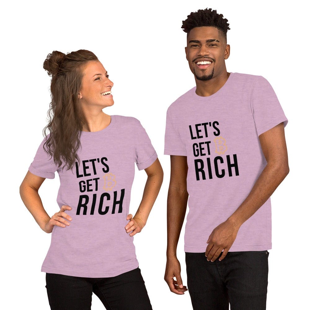CryptoApparel.cool Heather Prism Lilac / XS Short-Sleeve Unisex 'Let's Get Rich Bitcoin' T-Shirt