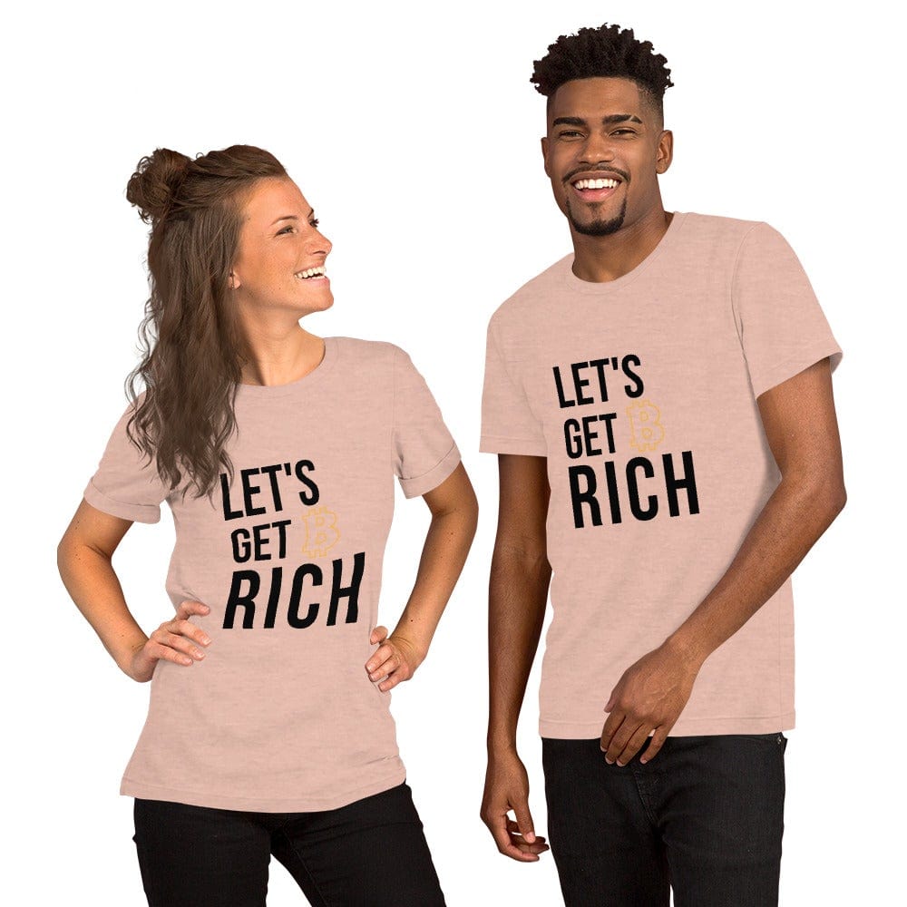 CryptoApparel.cool Heather Prism Peach / XS Short-Sleeve Unisex 'Let's Get Rich Bitcoin' T-Shirt