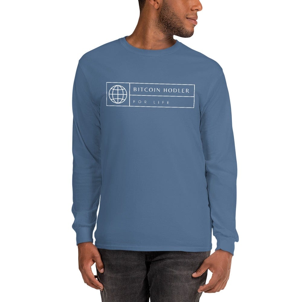 CryptoApparel.cool Indigo Blue / S Men’s Long Sleeve Bitcoin Hodler Shirt