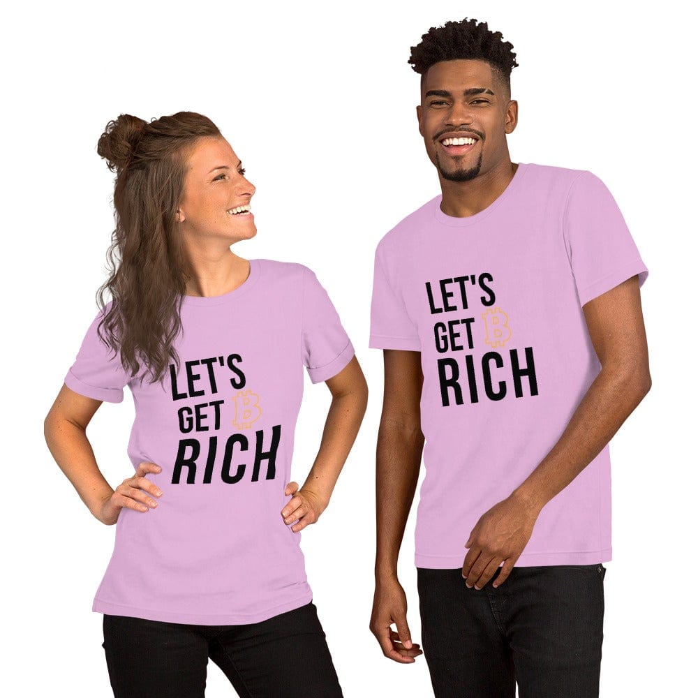 CryptoApparel.cool Lilac / S Short-Sleeve Unisex 'Let's Get Rich Bitcoin' T-Shirt