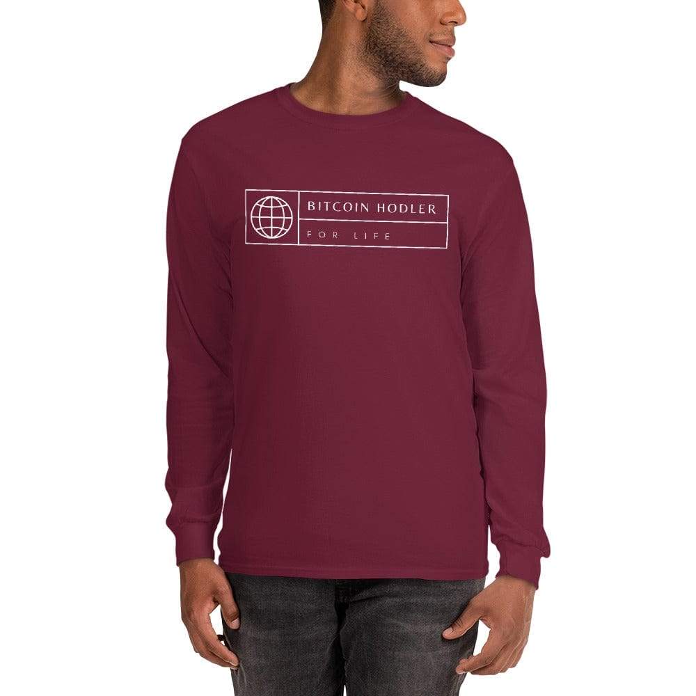 CryptoApparel.cool Maroon / S Men’s Long Sleeve Bitcoin Hodler Shirt