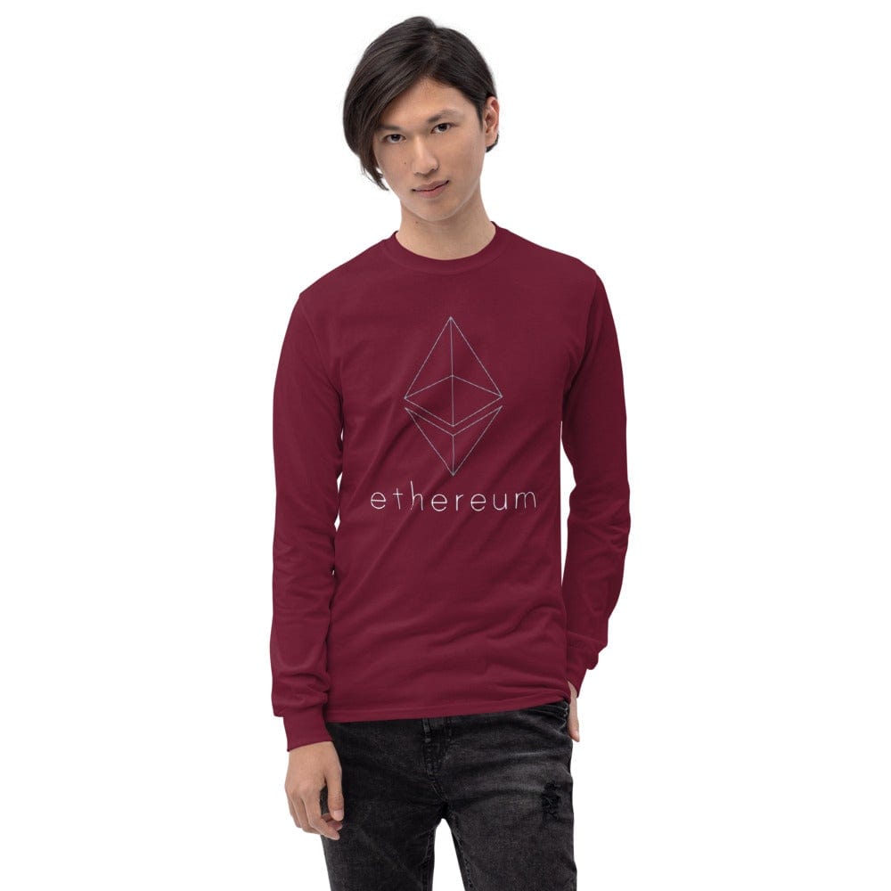 CryptoApparel.cool Maroon / S Men’s Long Sleeve Ethereum Shirt
