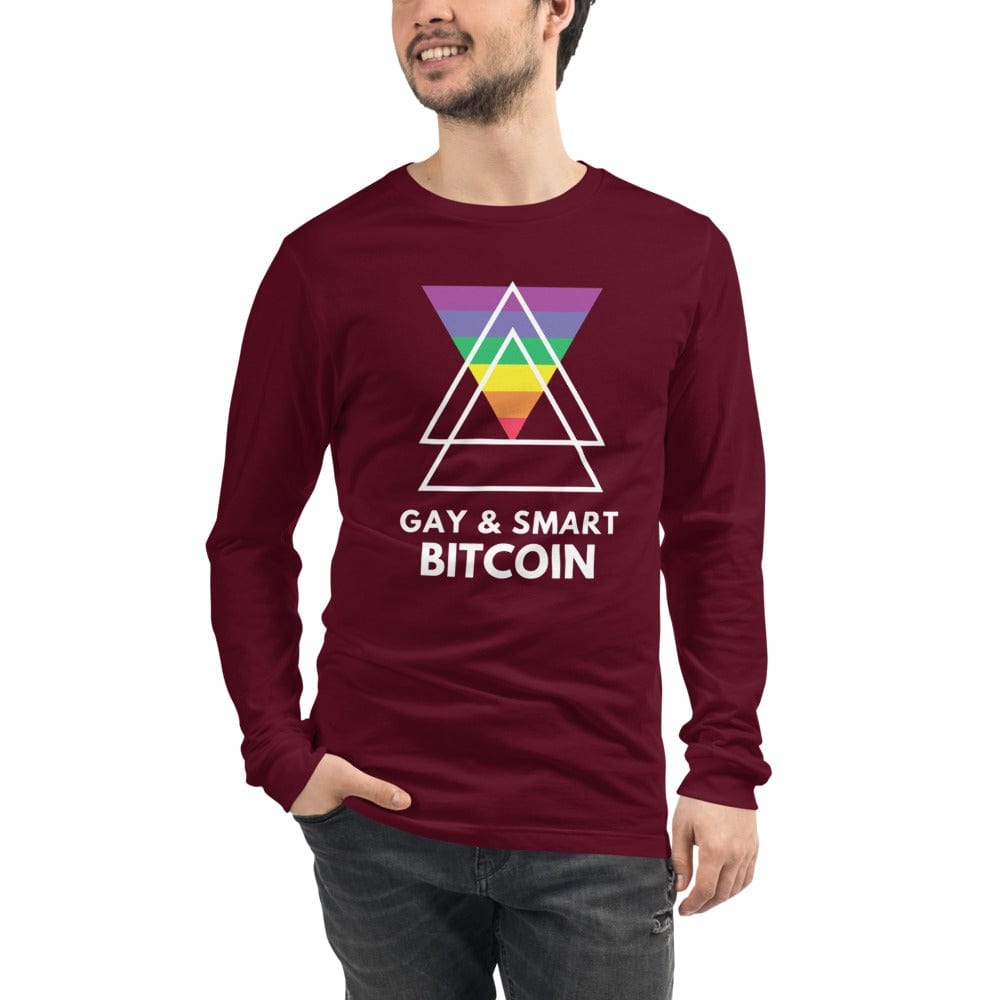 CryptoApparel.cool Maroon / XS Unisex Long Sleeve Bitcoin Tee Gay and Smart