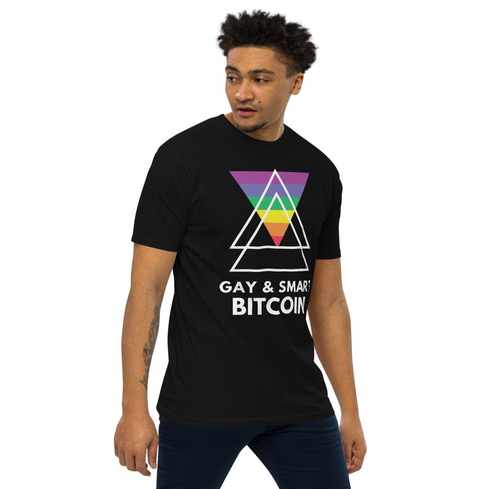 CryptoApparel.cool Men’s premium heavyweight Bitcoin tee - Gay & Smart