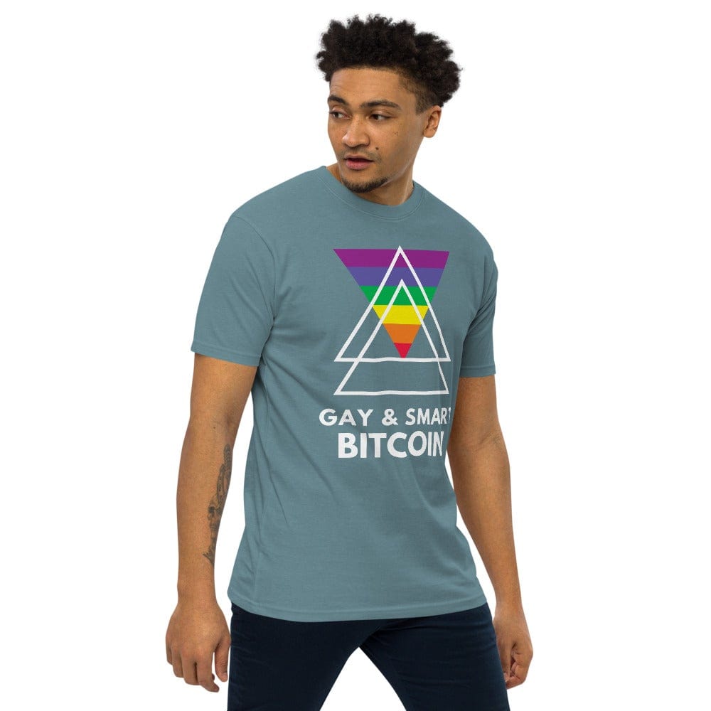 CryptoApparel.cool Men’s premium heavyweight Bitcoin tee - Gay & Smart