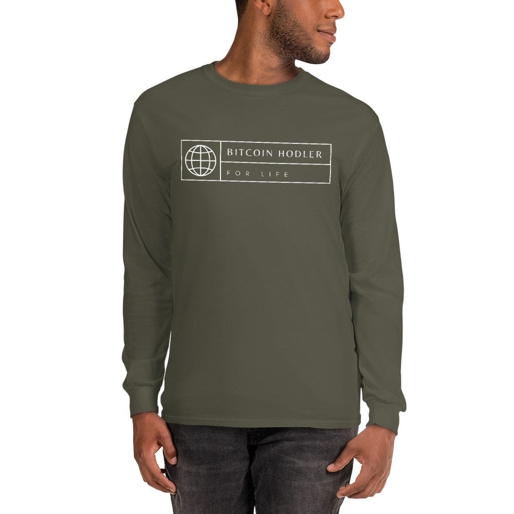 CryptoApparel.cool Military Green / S Men’s Long Sleeve Bitcoin Hodler Shirt