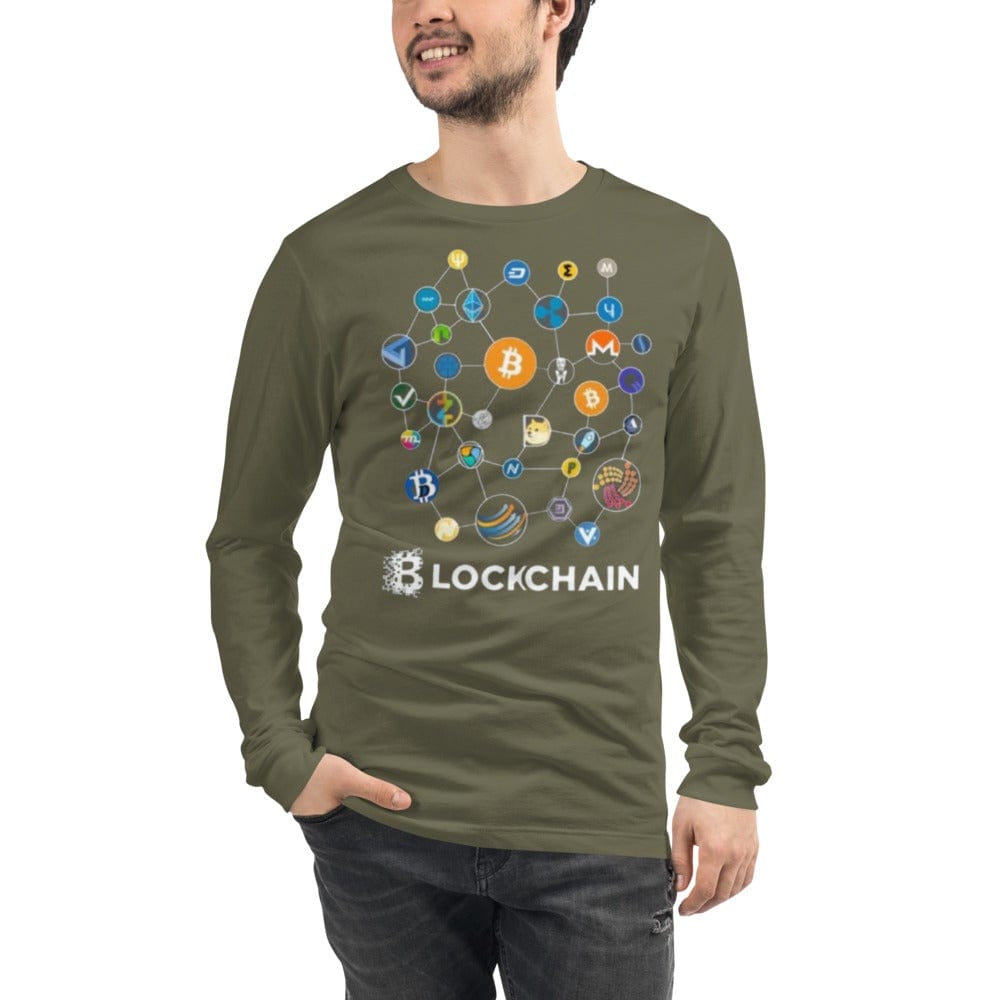 CryptoApparel.cool Military Green / XS Men Blockchain Long Sleeve Tee