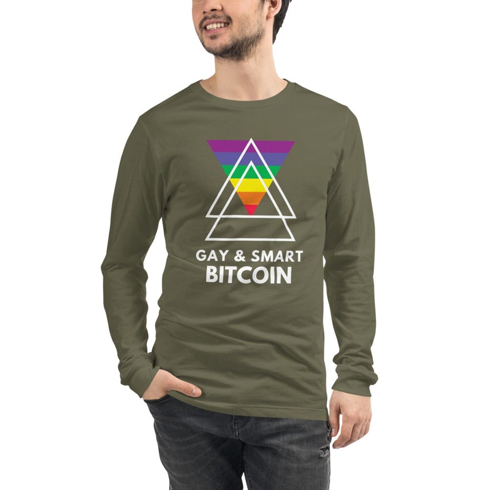 CryptoApparel.cool Military Green / XS Unisex Long Sleeve Bitcoin Tee Gay and Smart