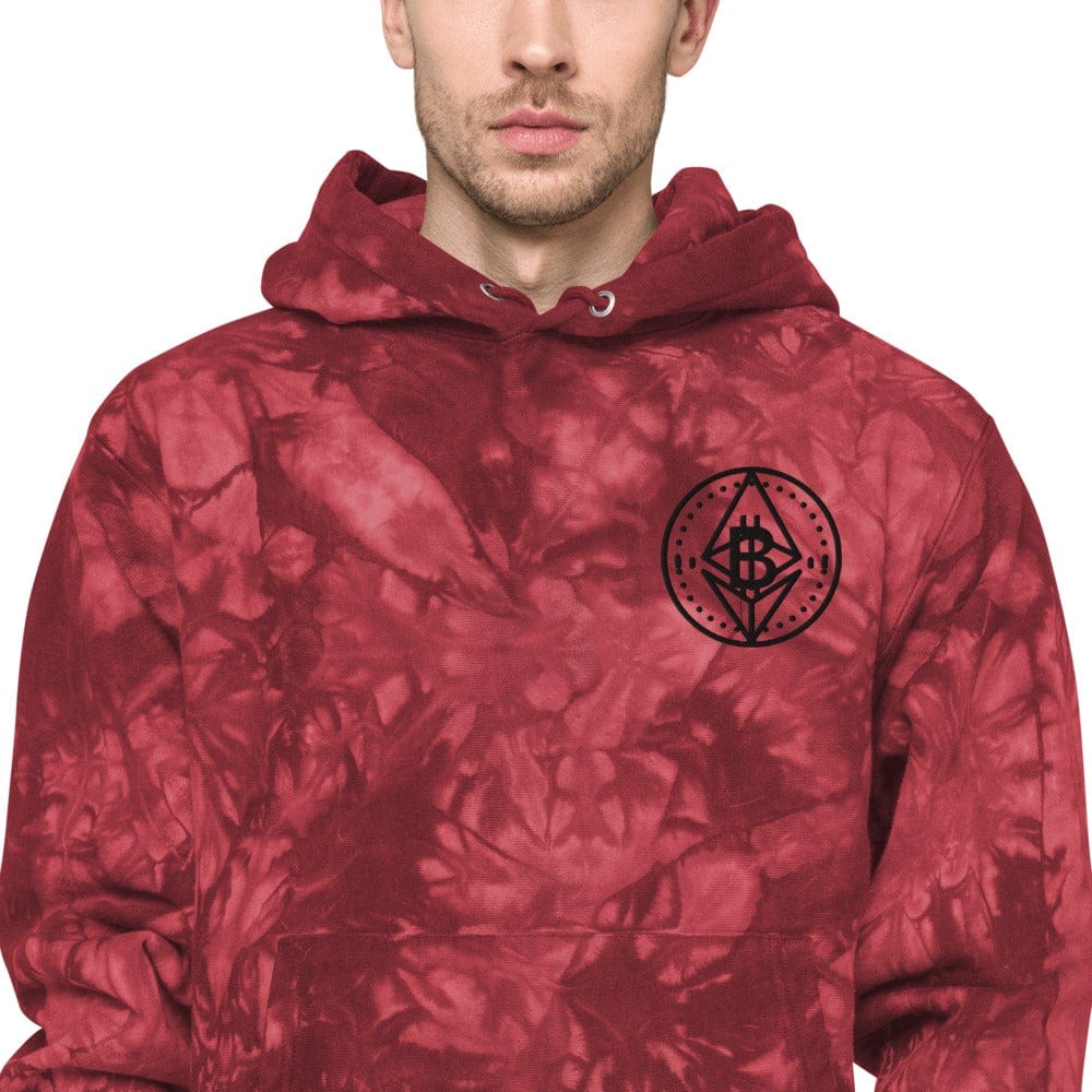 CryptoApparel.cool Mulled Berry / S Unisex Bitcoin/Ethereum Logo Champion tie-dye hoodie