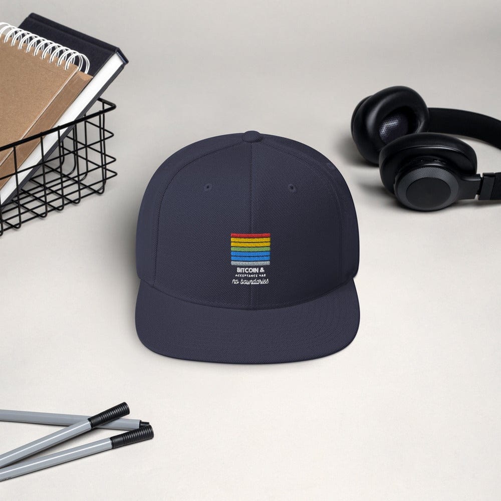 CryptoApparel.cool Navy Bitcoin Gay Pride Snapback Hat