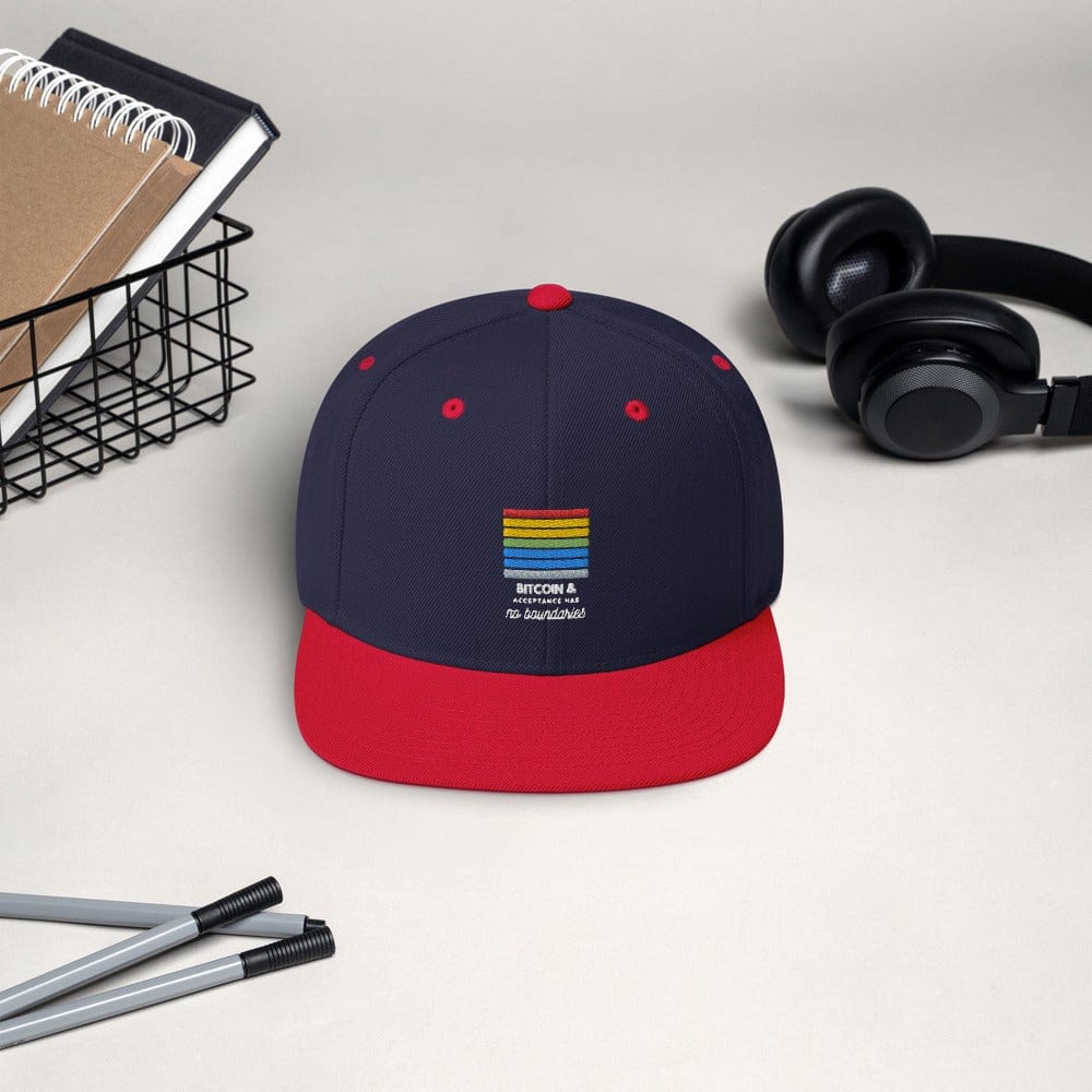 CryptoApparel.cool Navy/ Red Bitcoin Gay Pride Snapback Hat