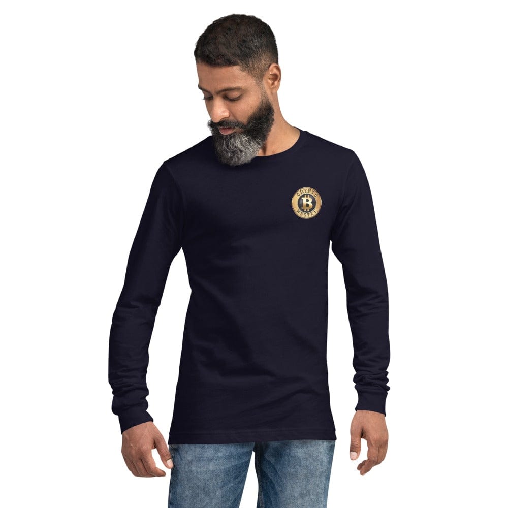 CryptoApparel.cool Navy / XS Unisex Long Sleeve Bitcoin Tee