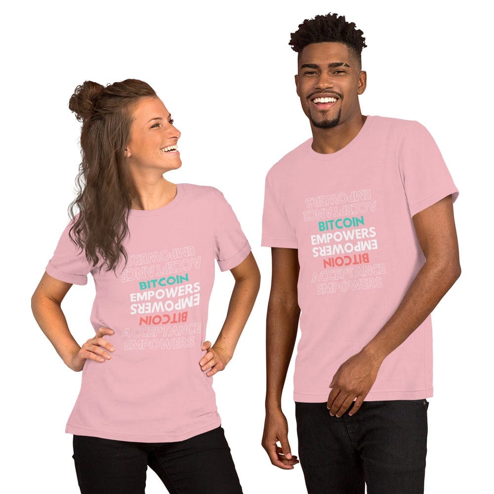CryptoApparel.cool Pink / S Short-Sleeve Unisex 'Bitcoin Empowers' T-Shirt