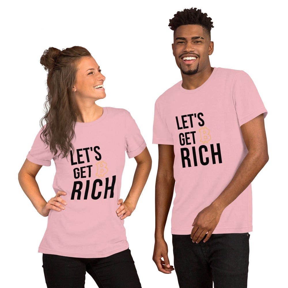 CryptoApparel.cool Pink / S Short-Sleeve Unisex 'Let's Get Rich Bitcoin' T-Shirt