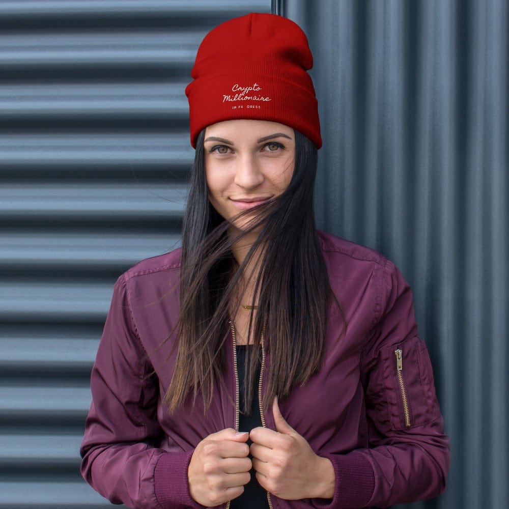 CryptoApparel.cool Red Embroidered Crypto Beanie