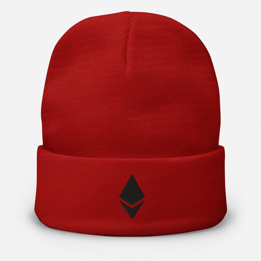 CryptoApparel.cool Red Embroidered Ethereum Beanie