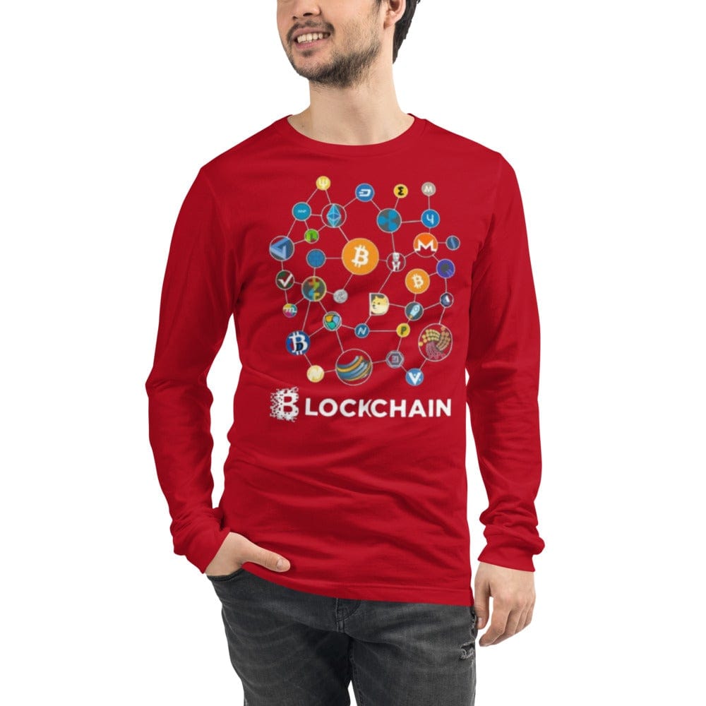 CryptoApparel.cool Red / XS Men Blockchain Long Sleeve Tee