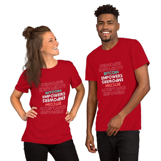 CryptoApparel.cool Red / XS Short-Sleeve Unisex 'Bitcoin Empowers' T-Shirt