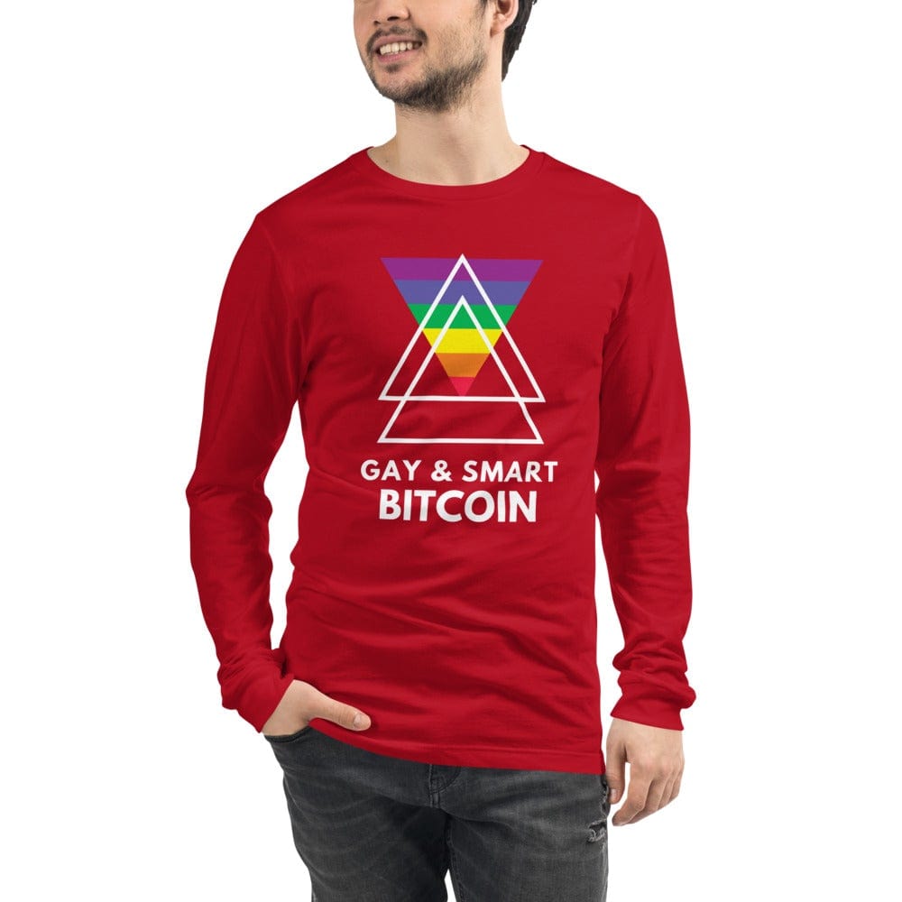 CryptoApparel.cool Red / XS Unisex Long Sleeve Bitcoin Tee Gay and Smart