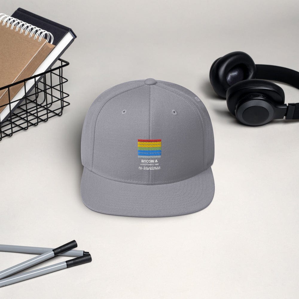 CryptoApparel.cool Silver Bitcoin Gay Pride Snapback Hat