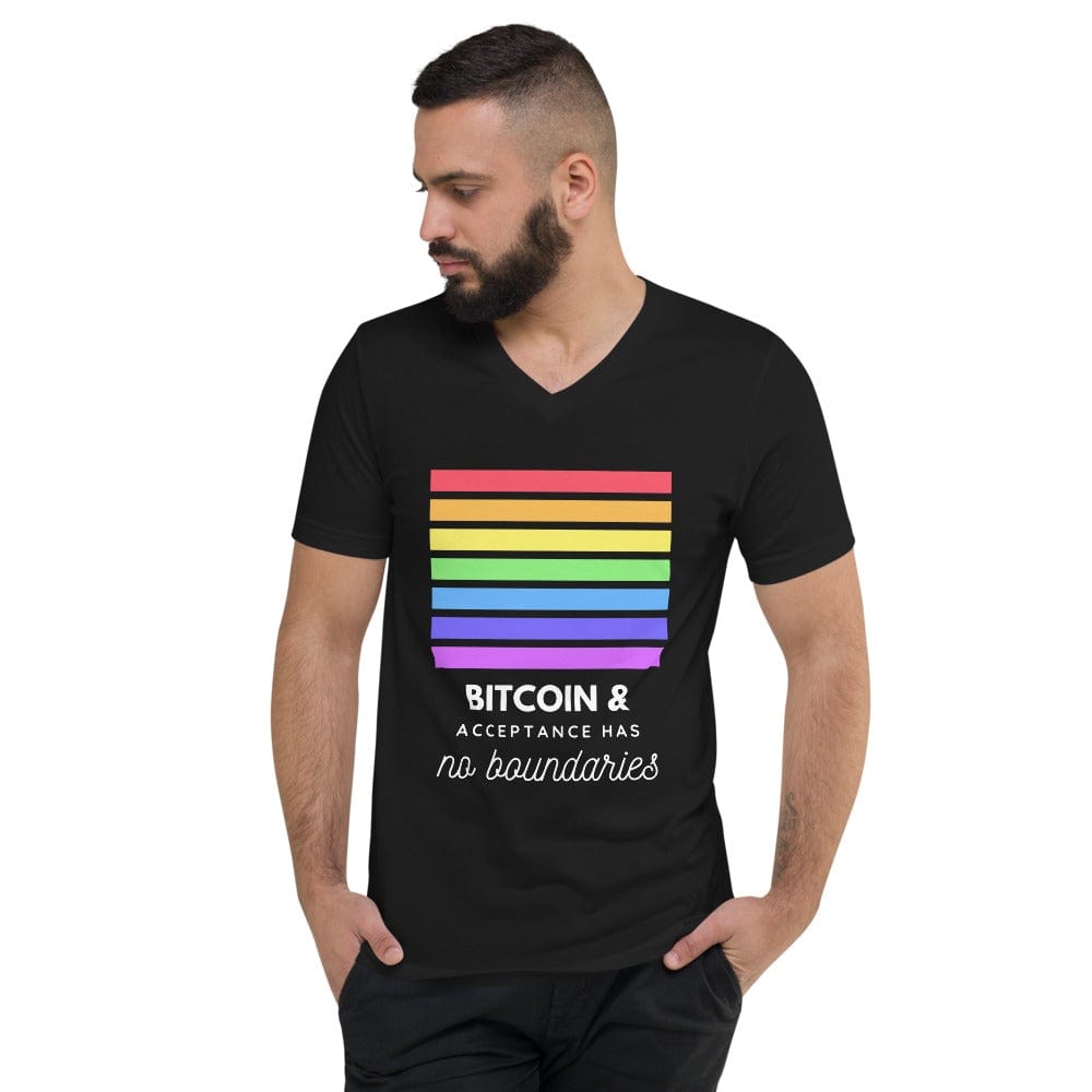 CryptoApparel.cool Unisex Bitcoin & Acceptance Short Sleeve V-Neck T-Shirt