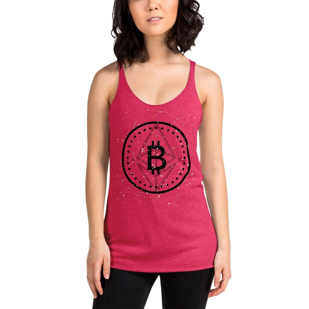 CryptoApparel.cool Vintage Shocking Pink / XS Women's Racerback 'Bitcoin/Ethereum' Tank