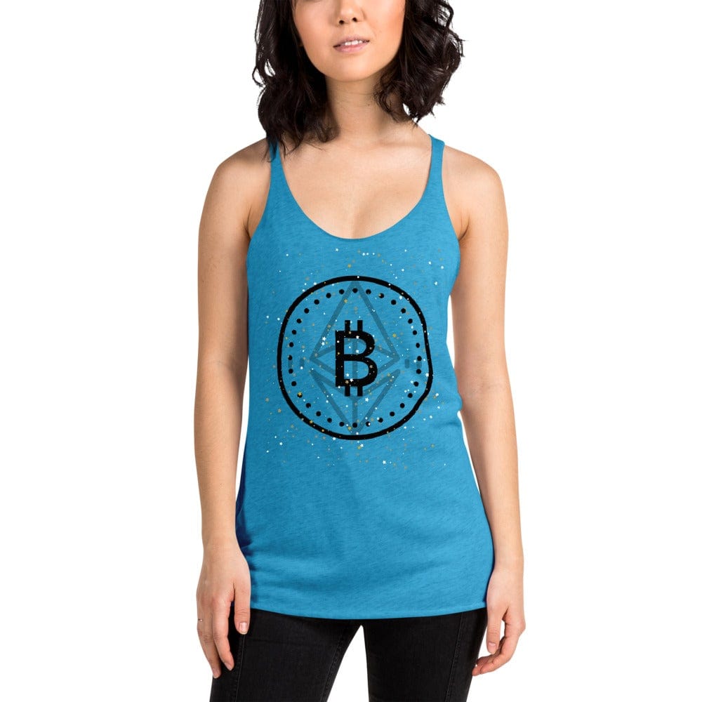 CryptoApparel.cool Vintage Turquoise / XS Women's Racerback 'Bitcoin/Ethereum' Tank