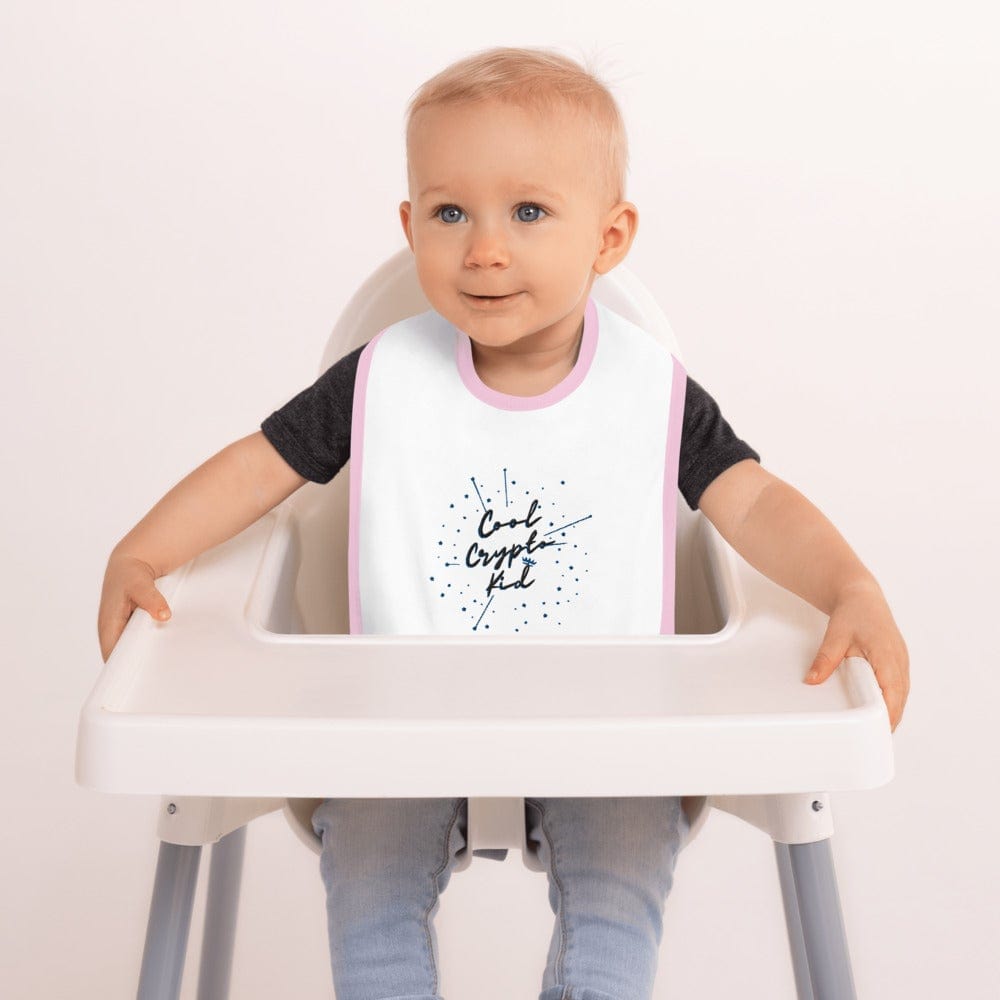 CryptoApparel.cool White / Pink Embroidered Crypto Baby Bib