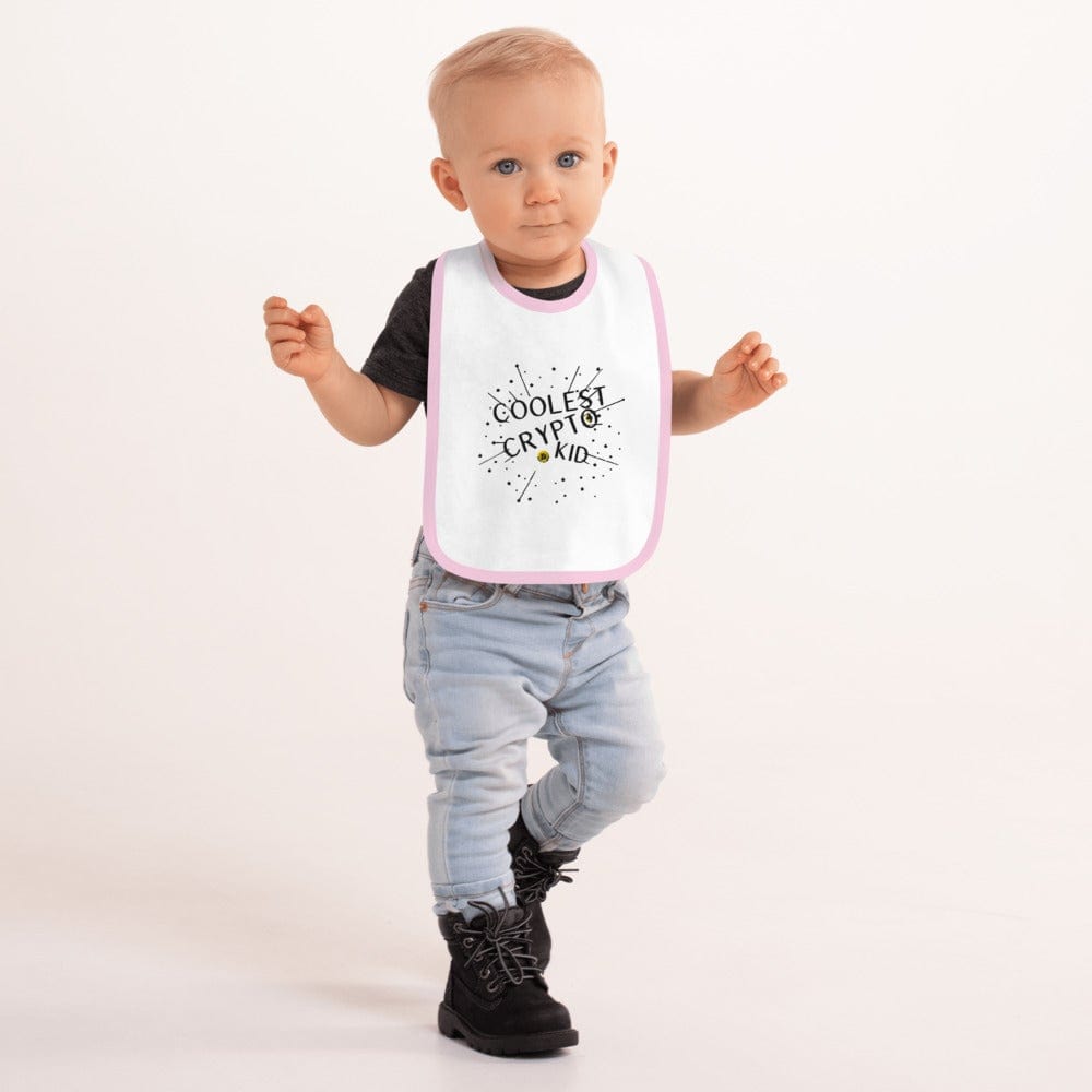CryptoApparel.cool White / Pink Embroidered Crypto Baby Bib
