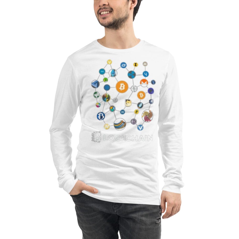 CryptoApparel.cool White / XS Men Blockchain Long Sleeve Tee