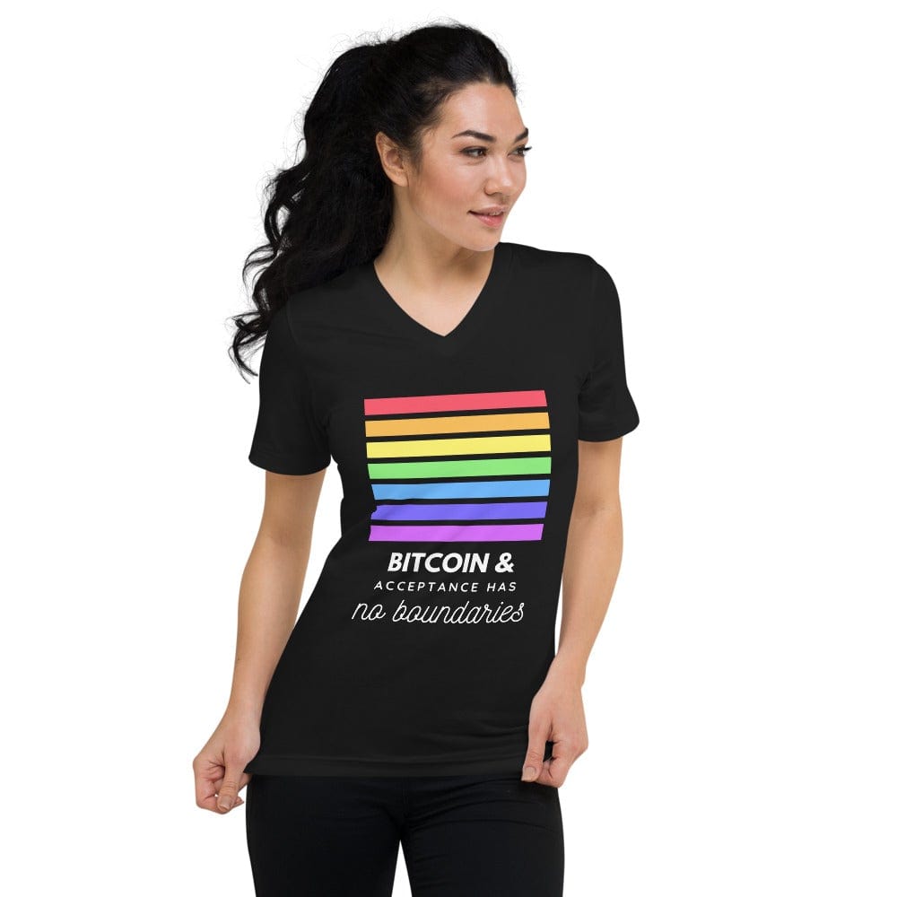 CryptoApparel.cool XS Unisex Bitcoin & Acceptance Short Sleeve V-Neck T-Shirt