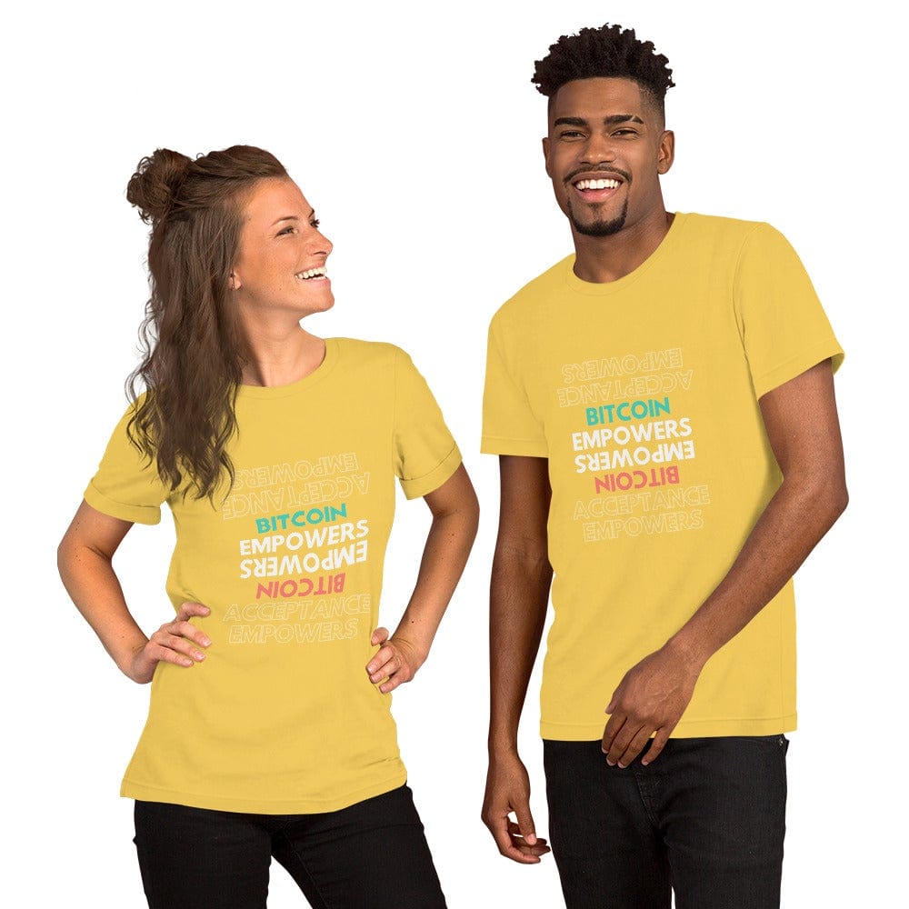 CryptoApparel.cool Yellow / S Short-Sleeve Unisex 'Bitcoin Empowers' T-Shirt